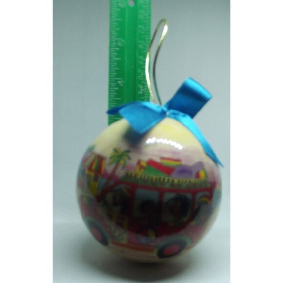 St. Thomas U.S.V.I. Ornament Agiftcorp Christmas 3" round hanging Reggae red bus - Picture 8 of 8